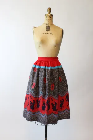1950s barn dancing novelty print border skirt xs | new spring summer
