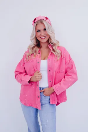 Ada Adorned Denim Shacket - Pink
