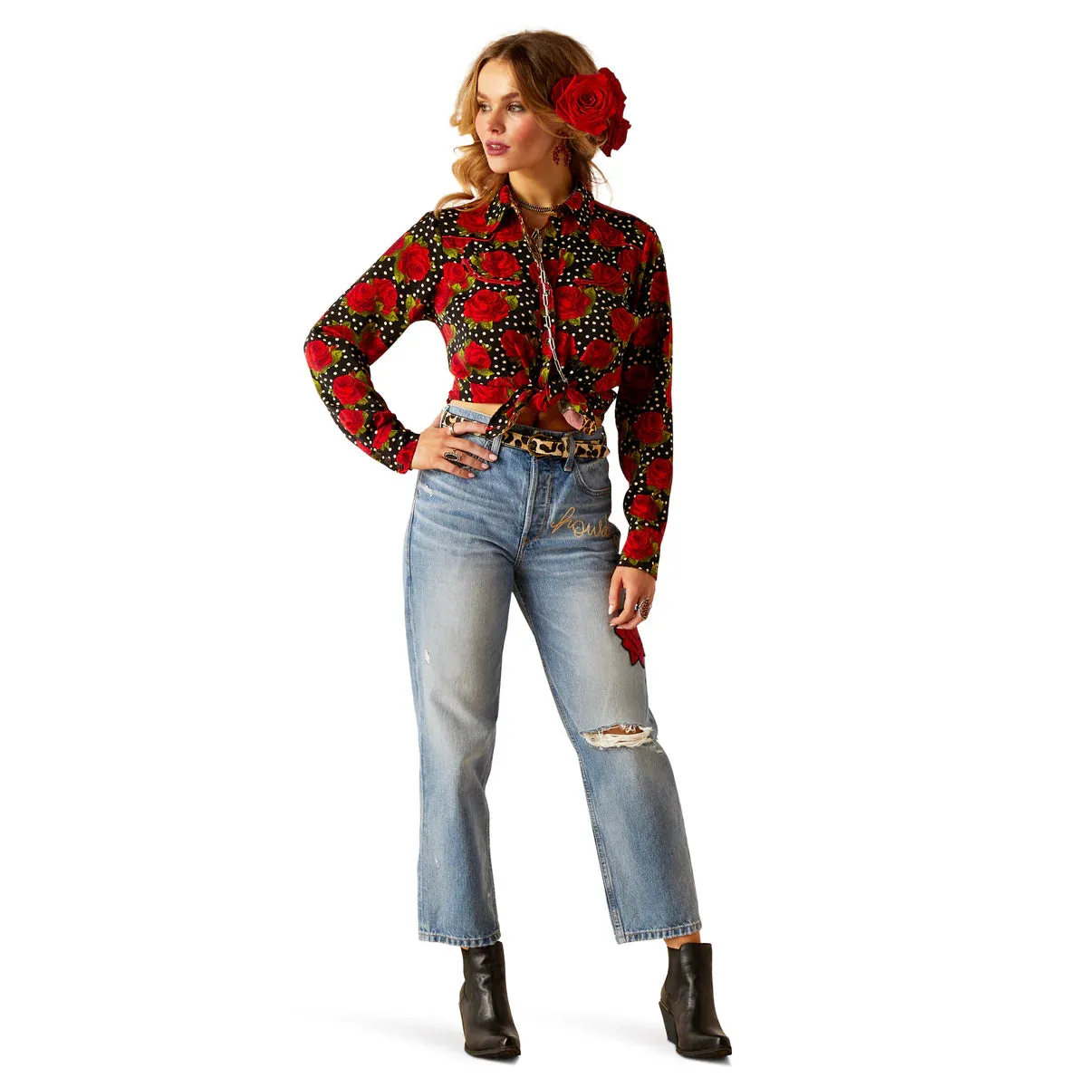 Ariat Ladies Rodeo Quincy Retro Rose Shirt Punchy Polkadot