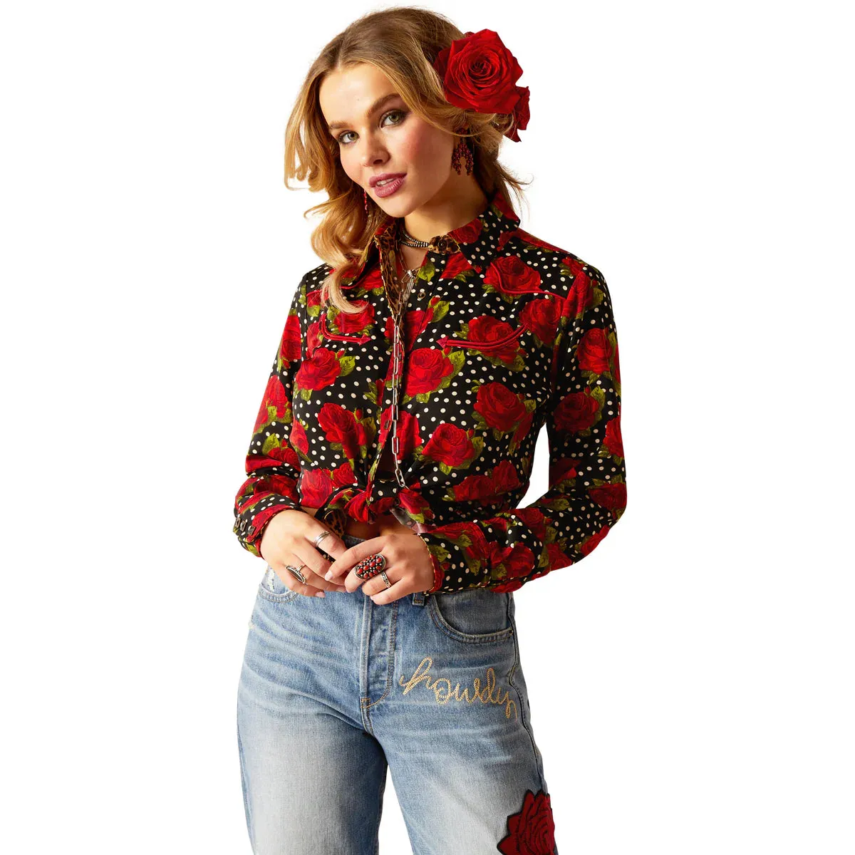 Ariat Ladies Rodeo Quincy Retro Rose Shirt Punchy Polkadot