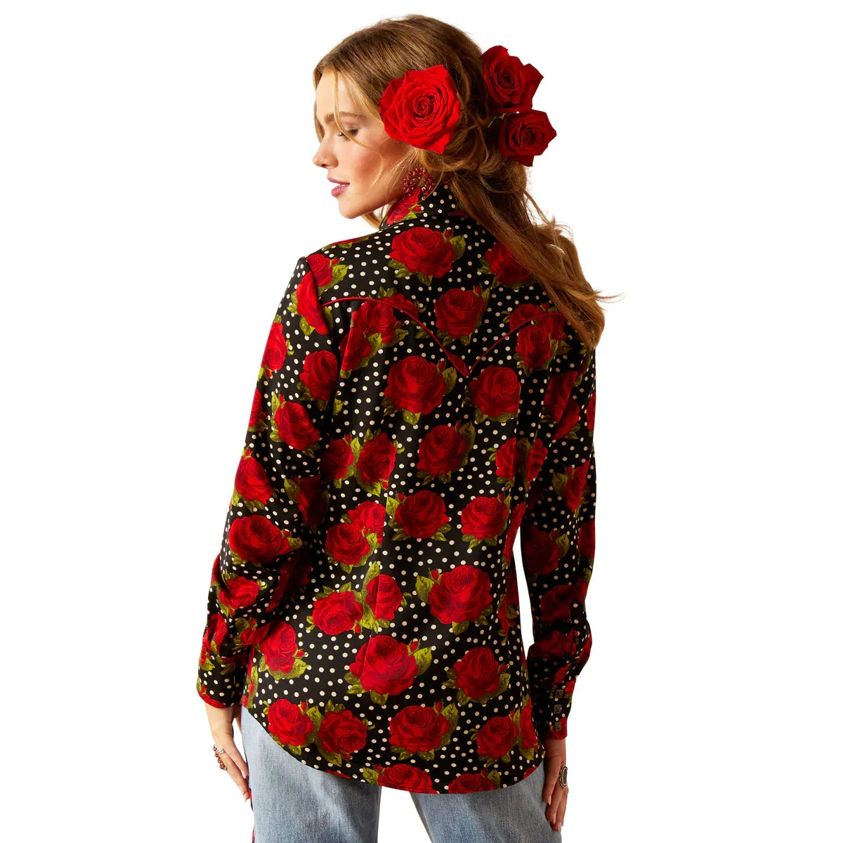 Ariat Ladies Rodeo Quincy Retro Rose Shirt Punchy Polkadot
