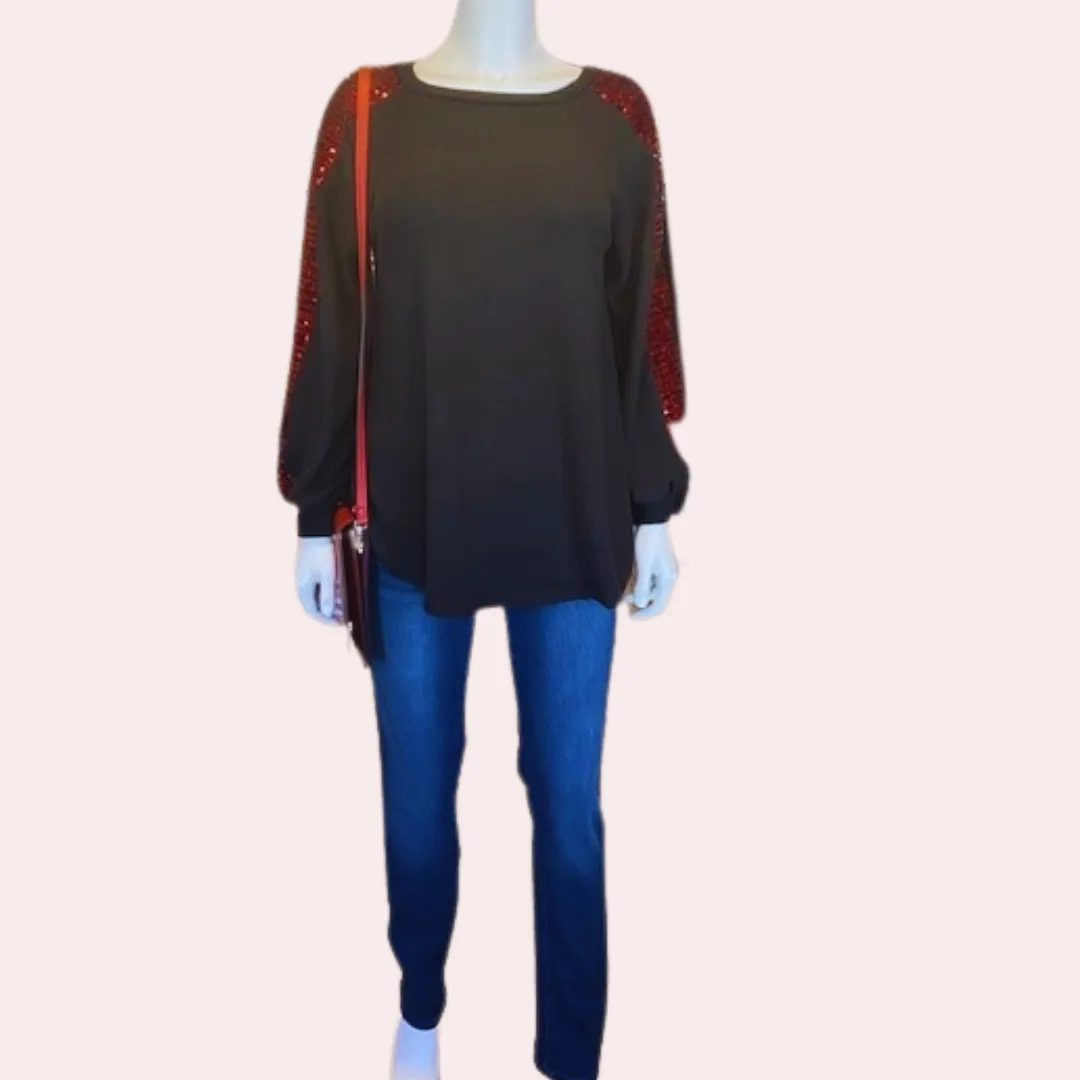 Black & Red Sequin Embellished Top