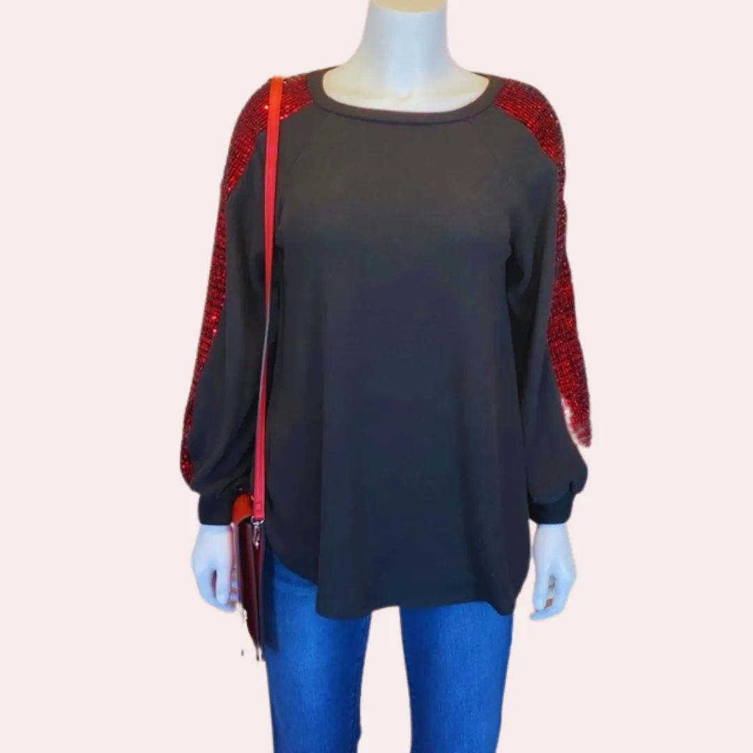 Black & Red Sequin Embellished Top