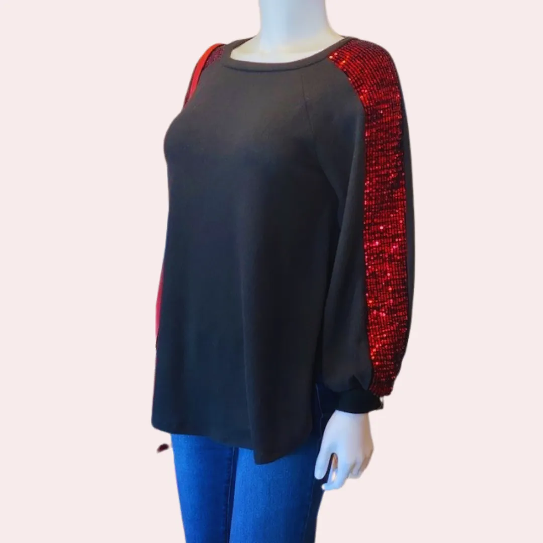 Black & Red Sequin Embellished Top