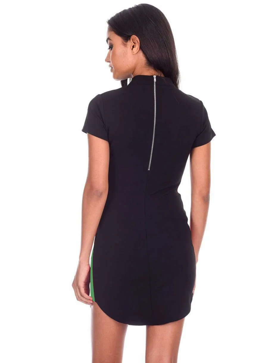 Black Mini Dress With Green Panel Detail