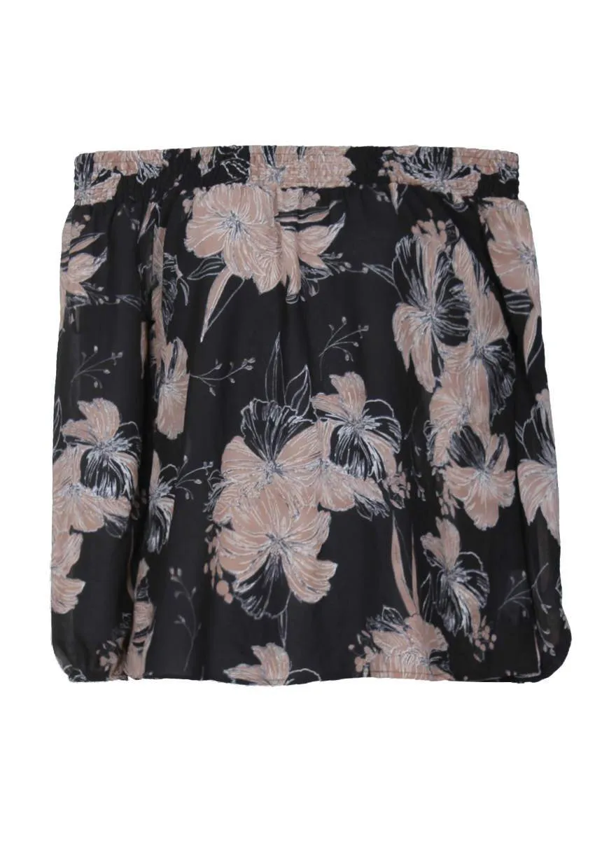 Black Off The Shoulder Print Contrast Top