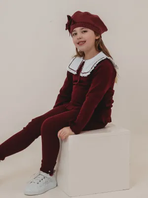 'Bonnie' burgundy knitted suit with bib collar