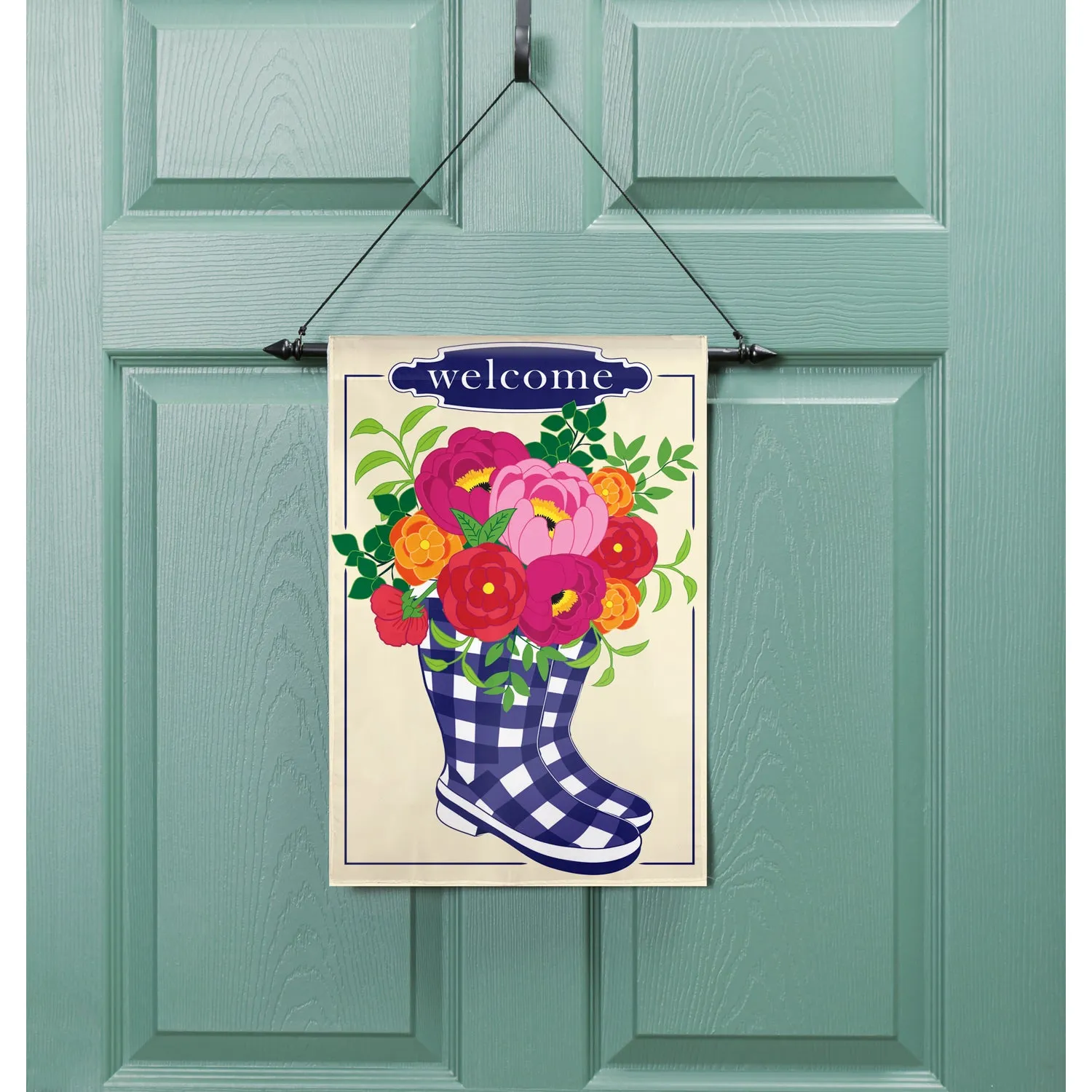 Buffalo Check Boots Welcome Garden Applique Flag,169133