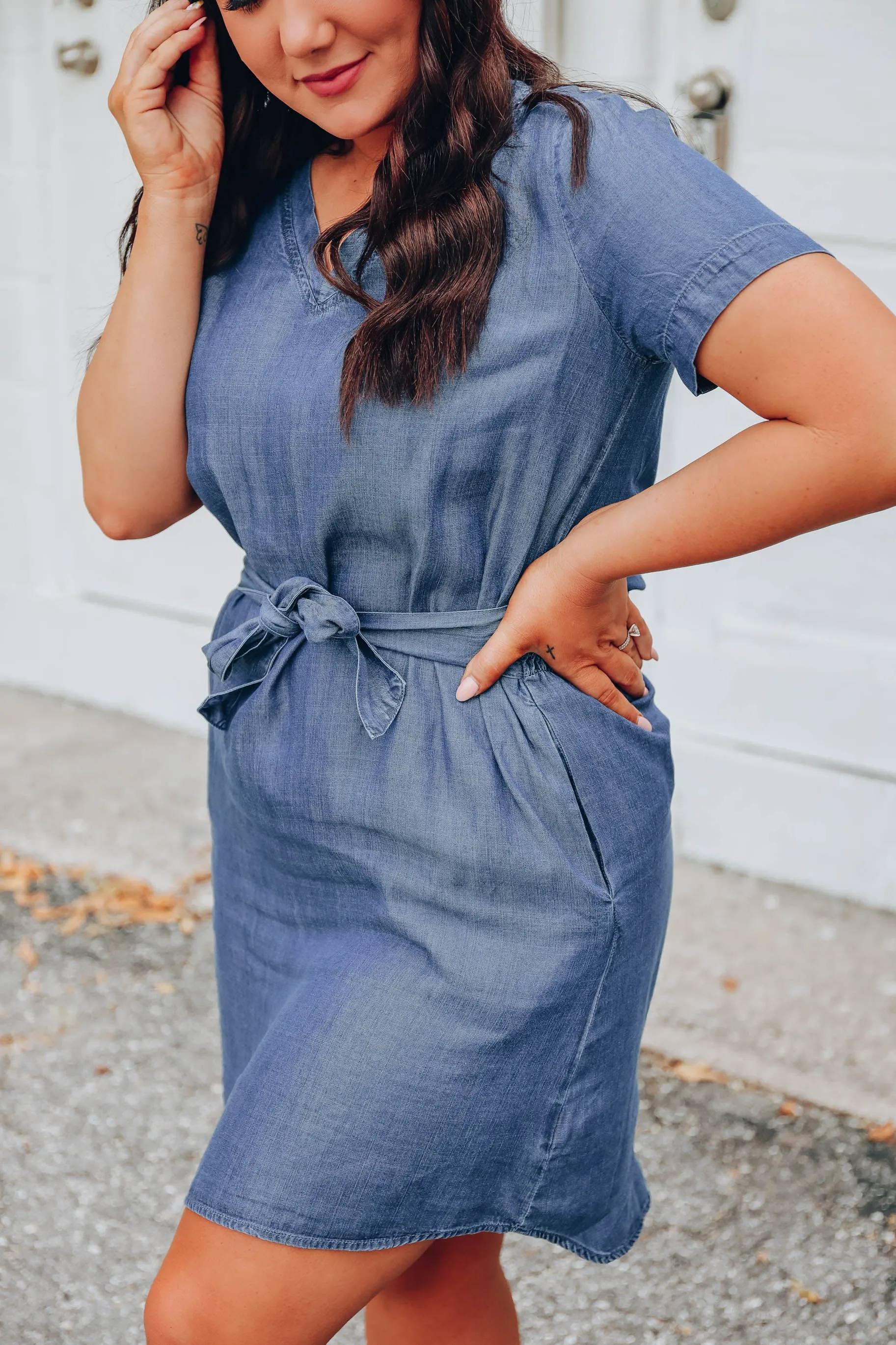 Callie Chambray Tie Front Dress