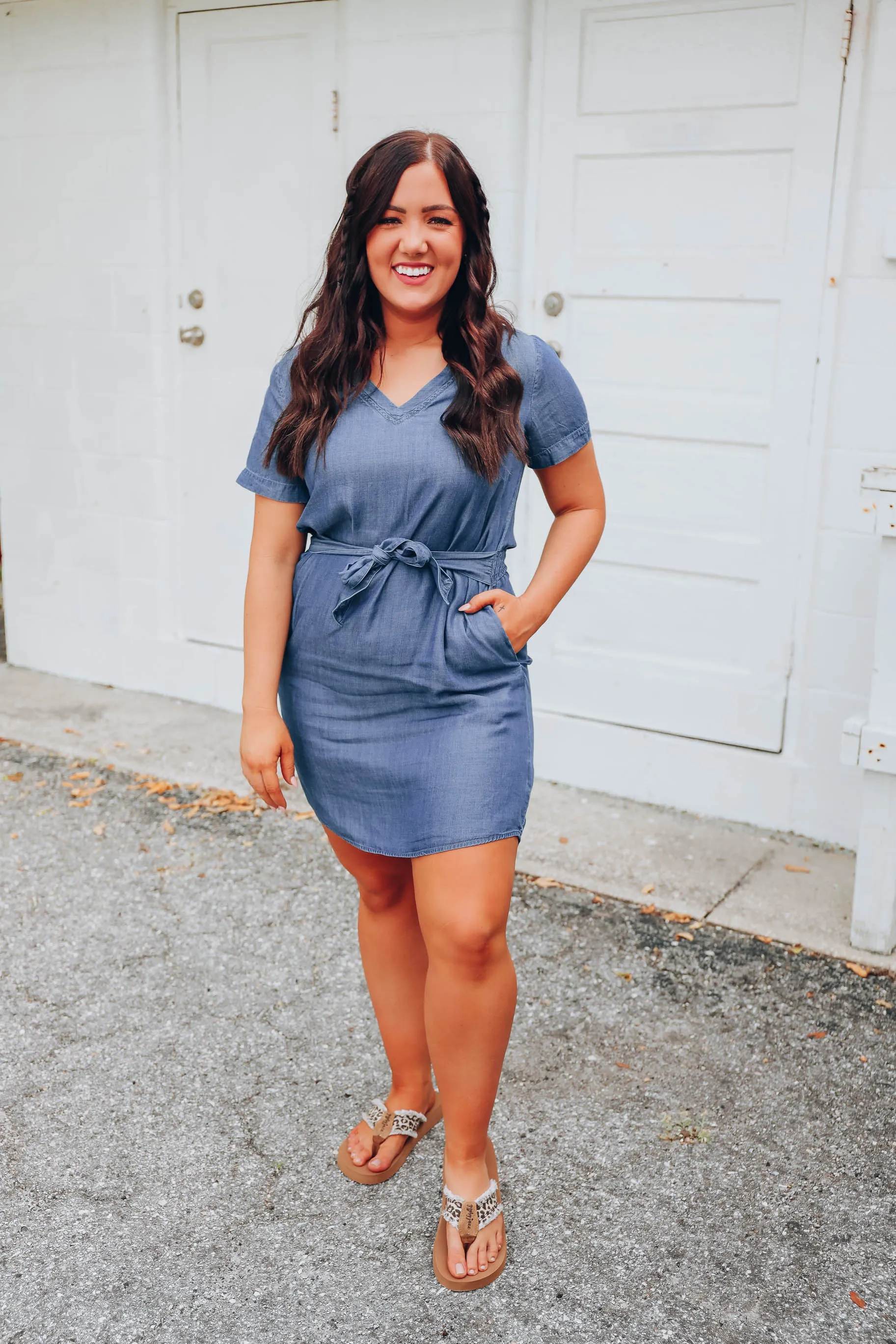 Callie Chambray Tie Front Dress