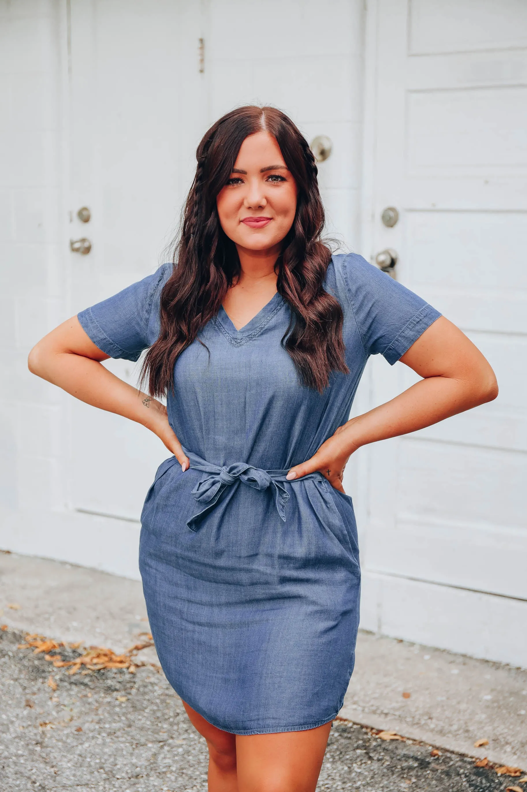 Callie Chambray Tie Front Dress