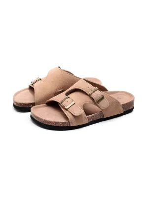 Camel Criss Cross Wrap Suede Sandals Slides