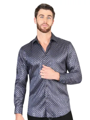 Camisa Casual Manga Larga Estampada Azul Marino para Hombre 'El Señor de los Cielos' - ID: 44551