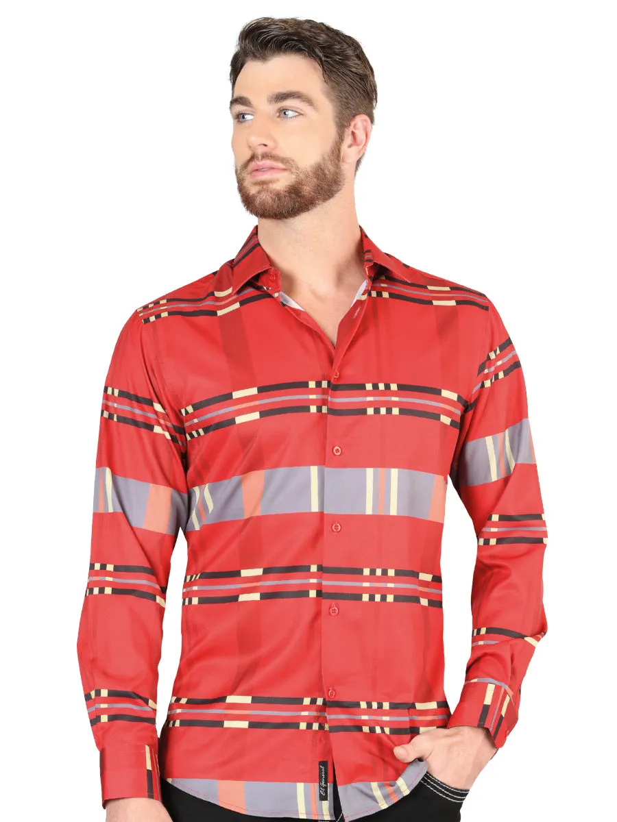 Camisa Casual Manga Larga Estampada Cuadros Rojo para Hombre 'El Señor de los Cielos' - ID: 44601