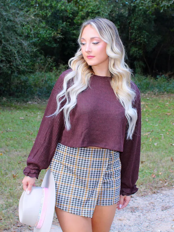 Cheyenne Crop Sweater, Dark Brown