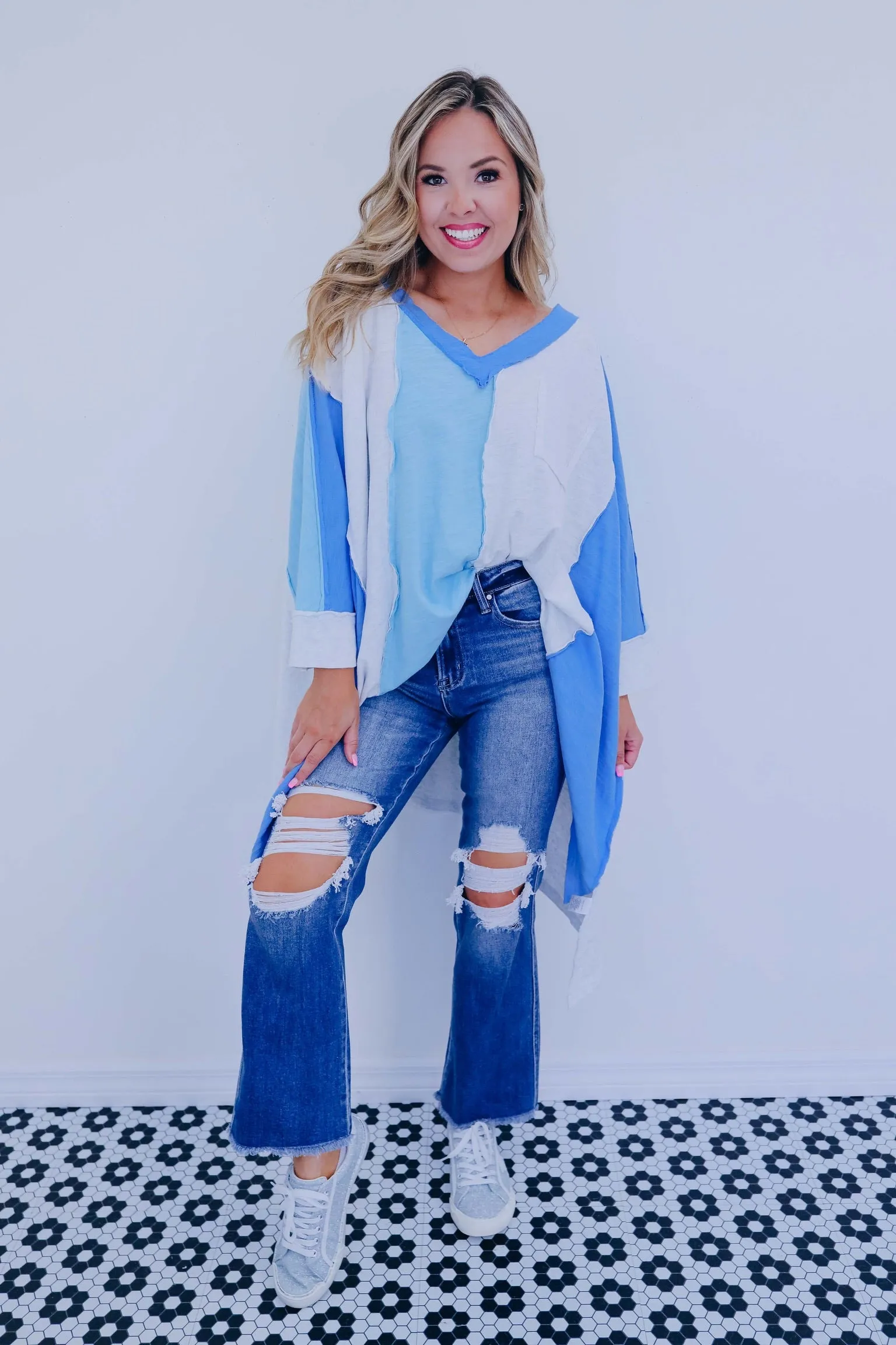 Coastal Charm Oversized Colorblock Top - 2 Colors