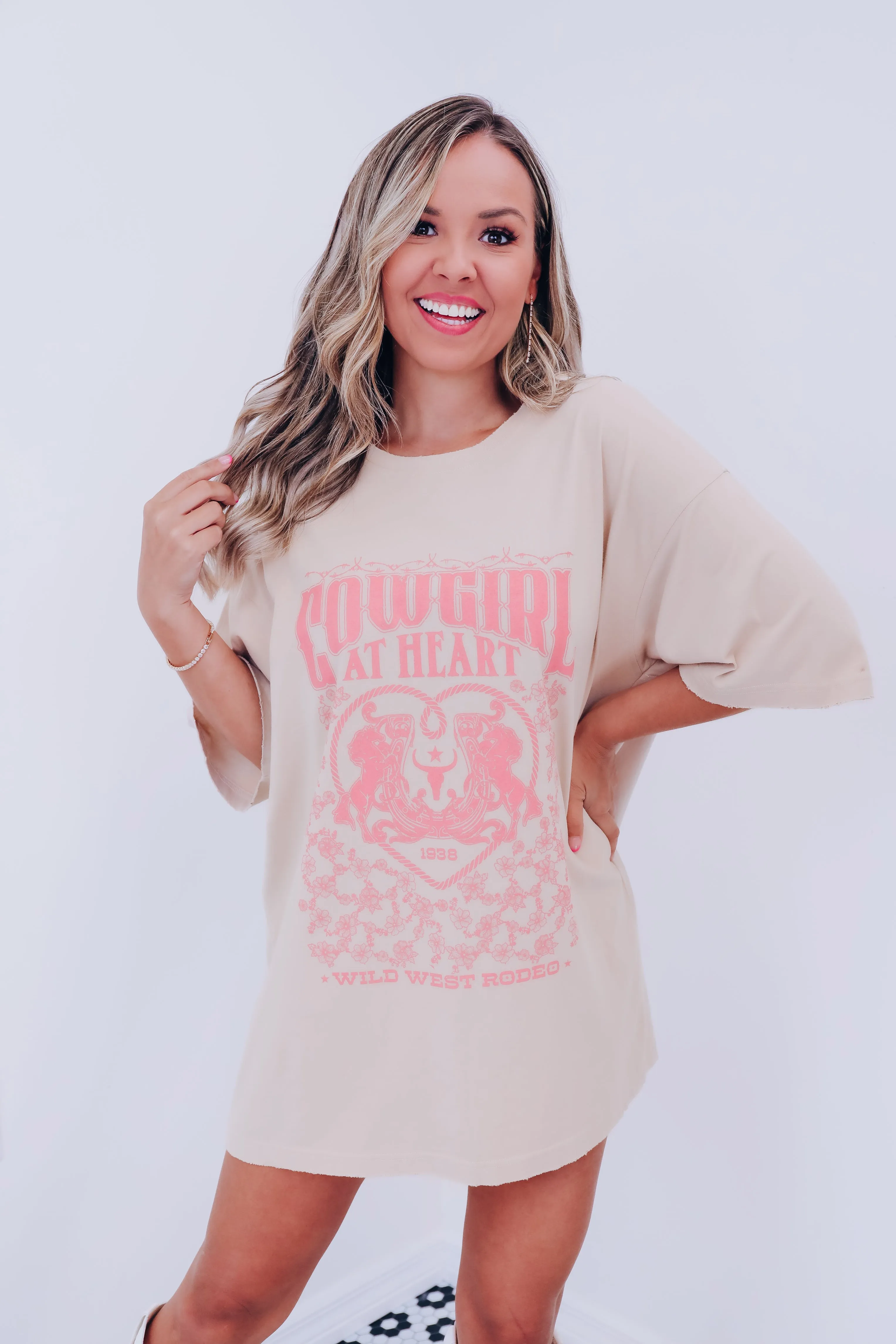 Cowgirl At Heart Graphic Tee - Beige