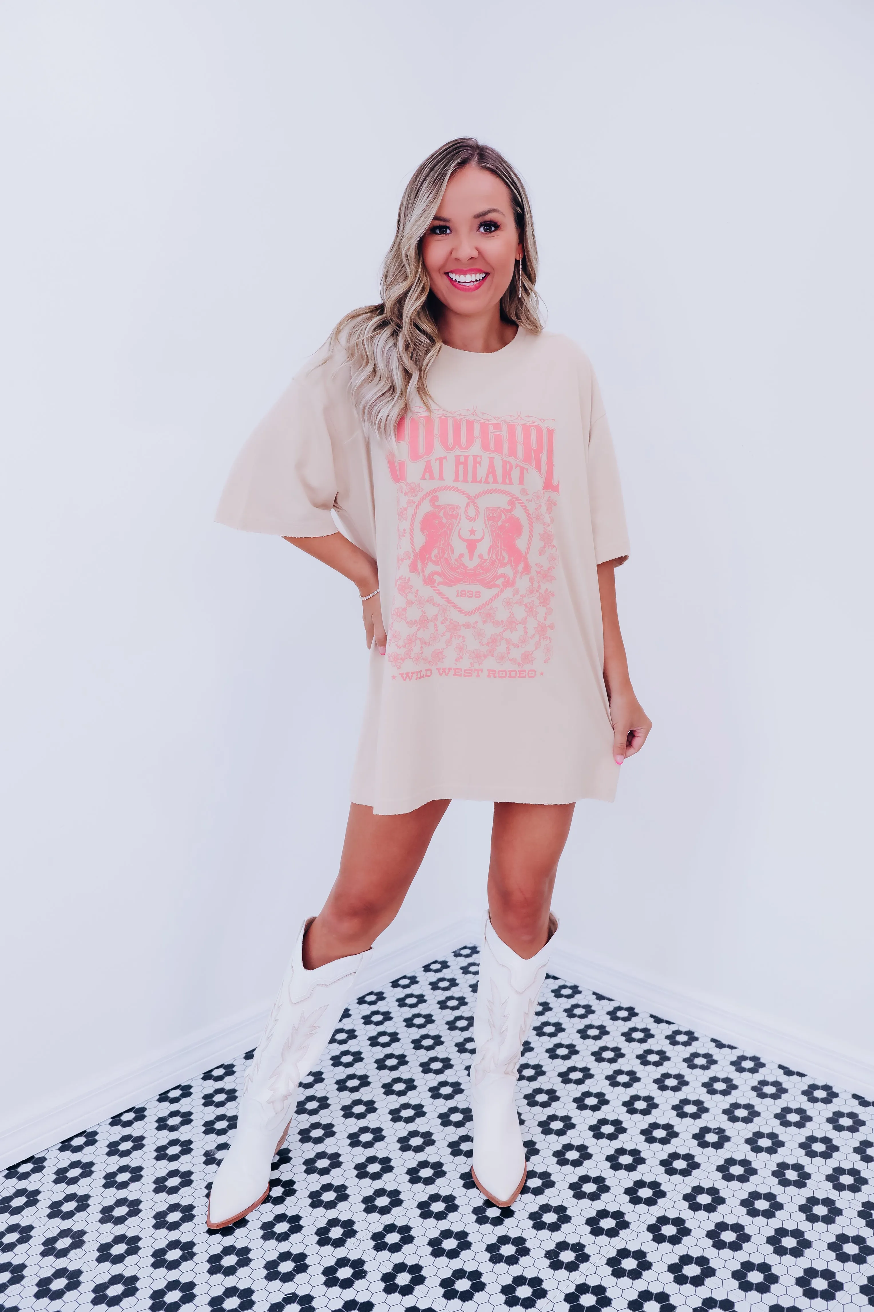 Cowgirl At Heart Graphic Tee - Beige