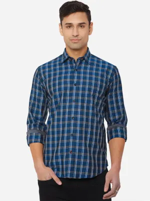 Dark Blue Checked Slim Fit Casual Shirt | JadeBlue
