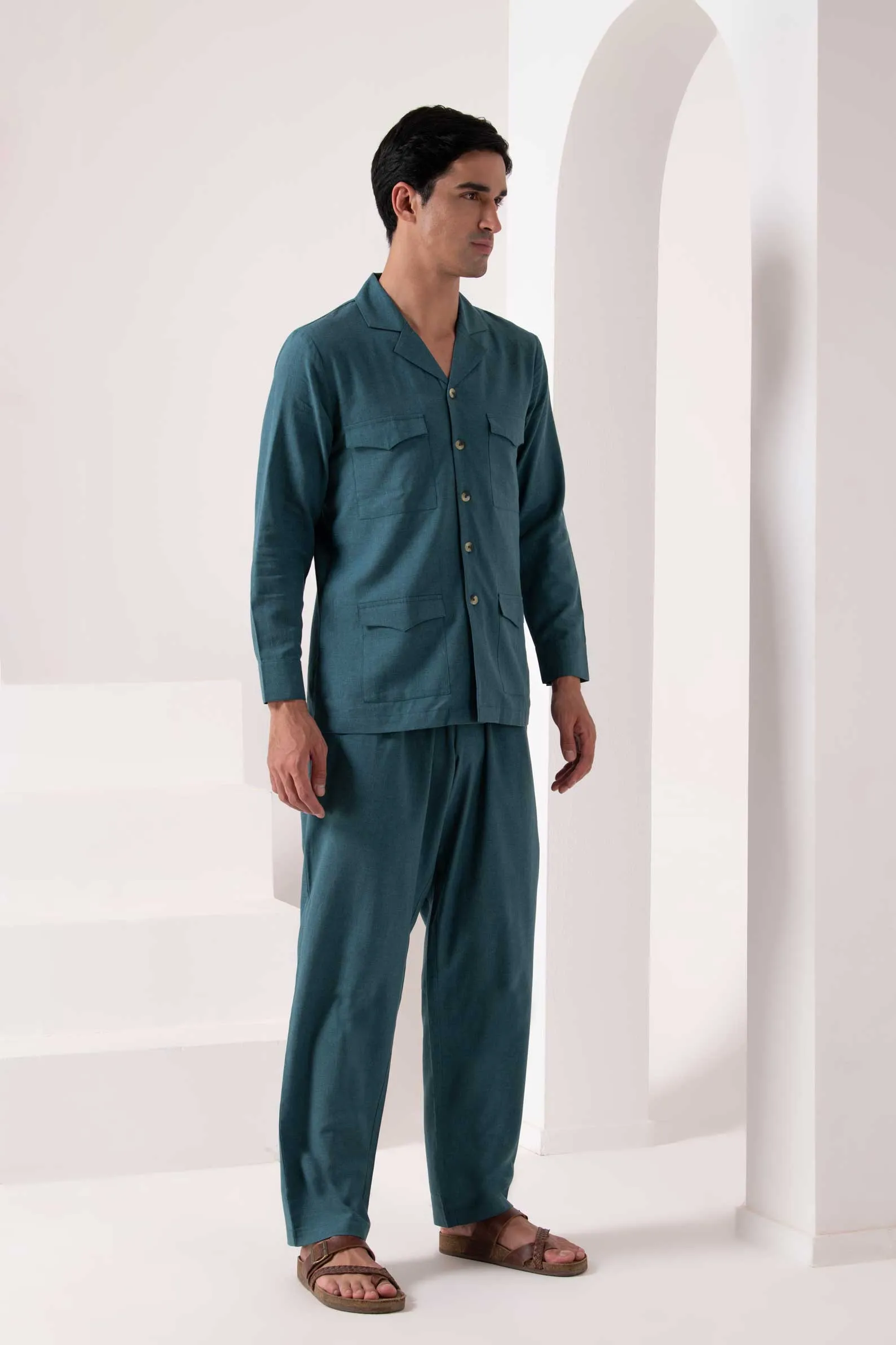 Deep Teal Cuban Collar Co-ord Set