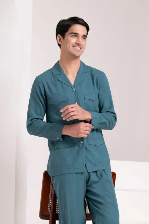 Deep Teal Cuban Collar Co-ord Set