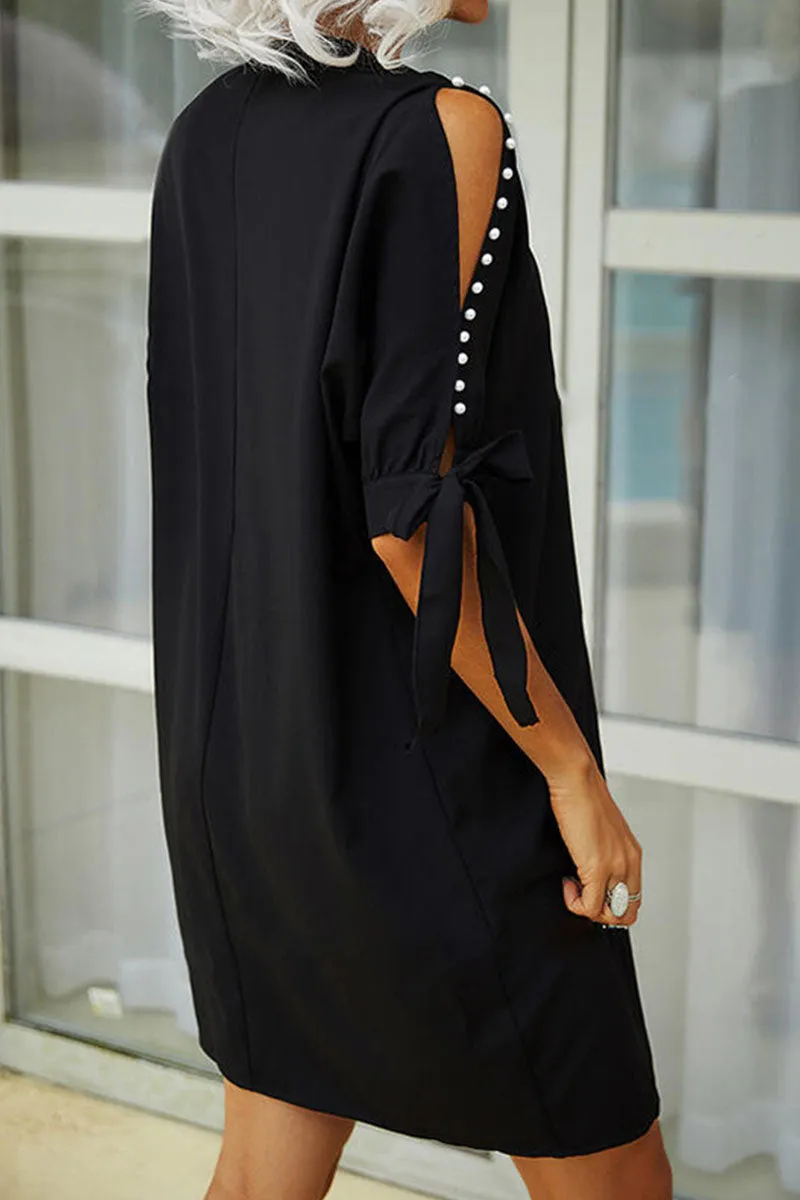 Fashion Solid Beading V Neck A Line Dresses