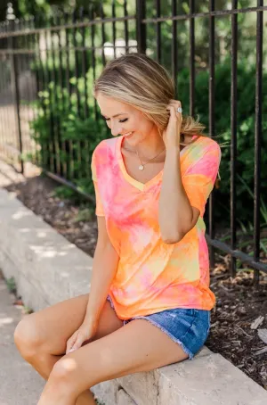 Fun Under The Sun Tie Dye Top- Neon Pink, Yellow, & Orange