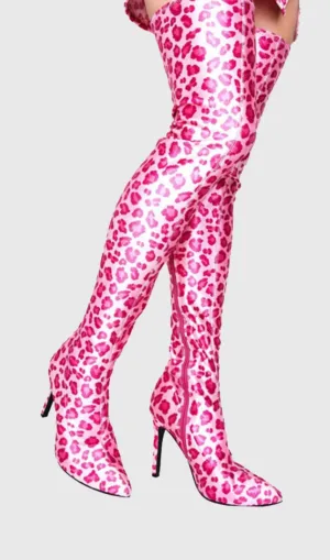 Giselle Leopard Print Thigh-high Boots - Pink