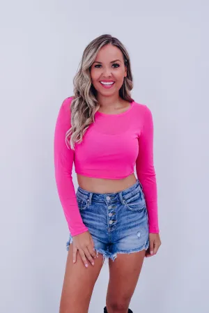Glitter Mesh Crop Top - Pink