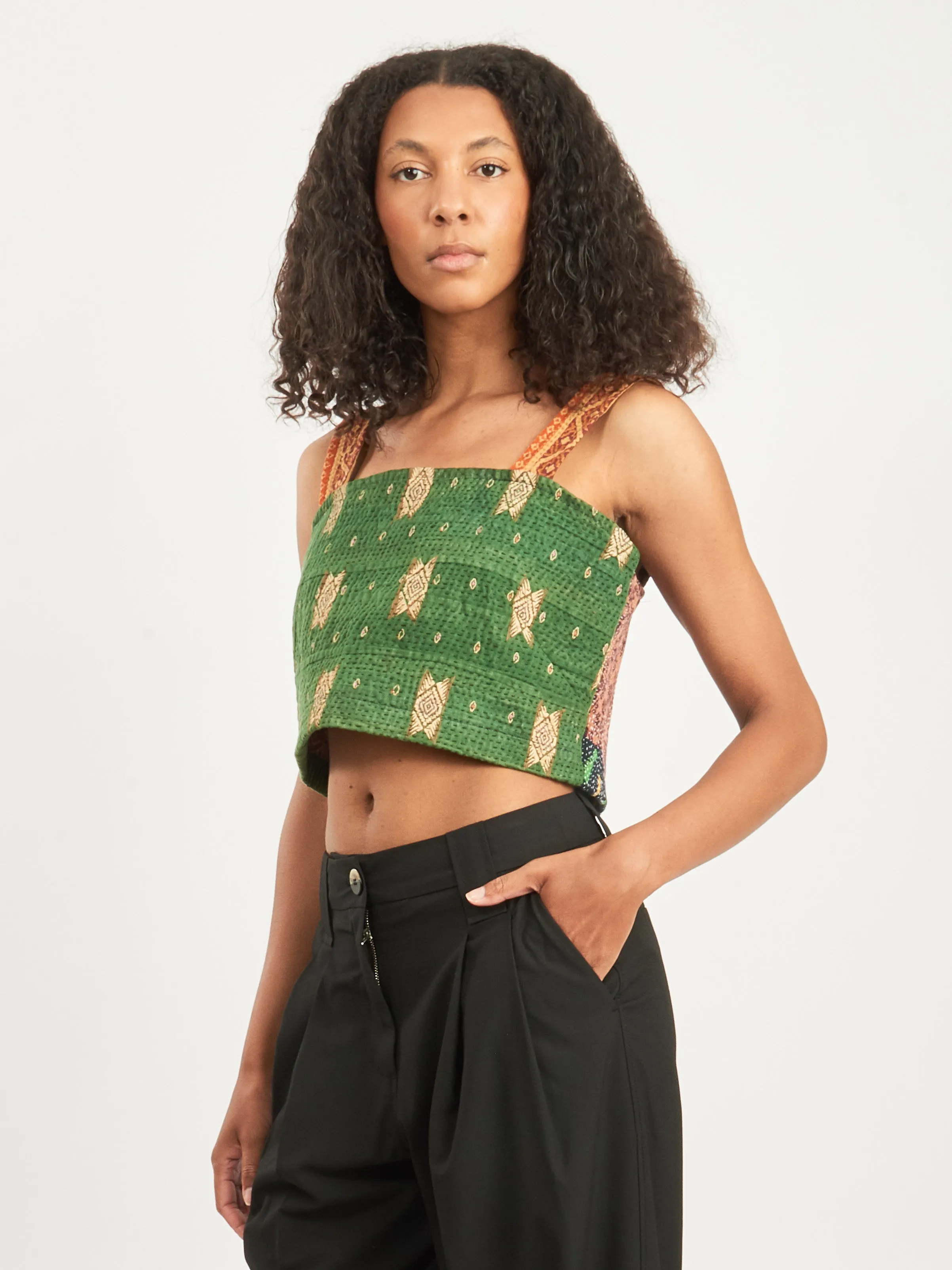Green Kantha Scrap Tank
