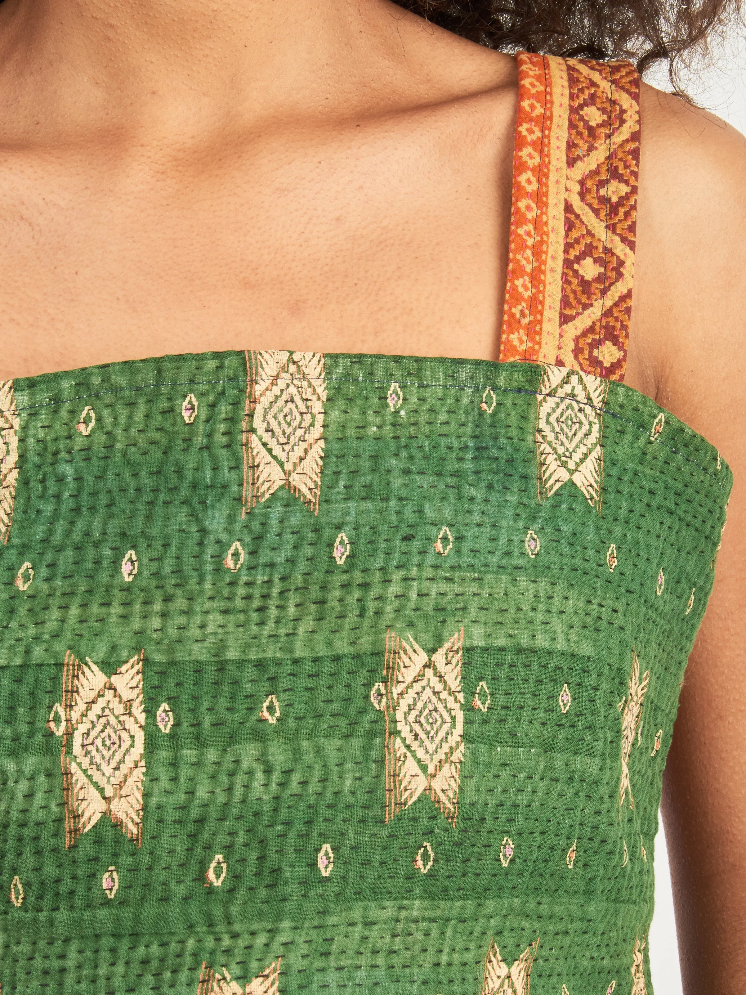 Green Kantha Scrap Tank