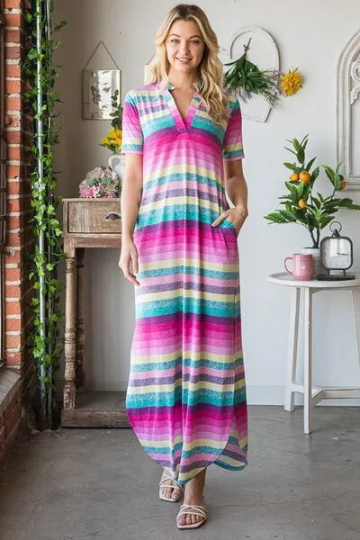 Hazel Blues® | Heimish Striped Short Sleeve Maxi Tee Dress