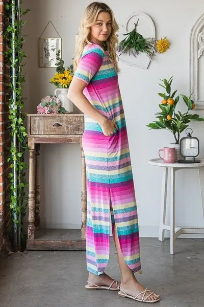Hazel Blues® | Heimish Striped Short Sleeve Maxi Tee Dress