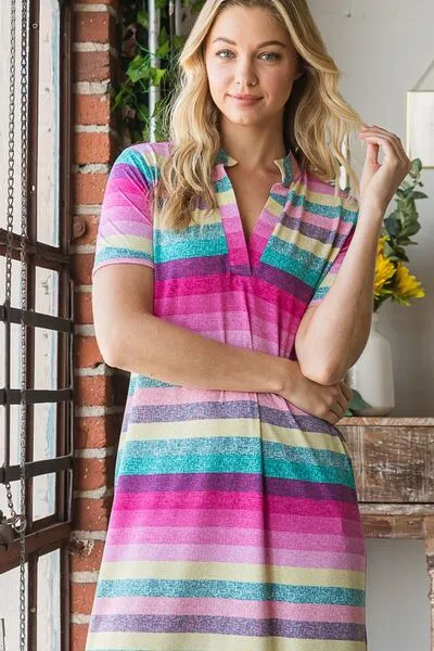 Hazel Blues® | Heimish Striped Short Sleeve Maxi Tee Dress