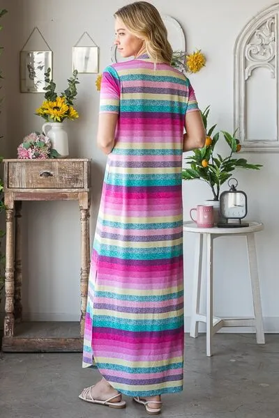 Hazel Blues® | Heimish Striped Short Sleeve Maxi Tee Dress
