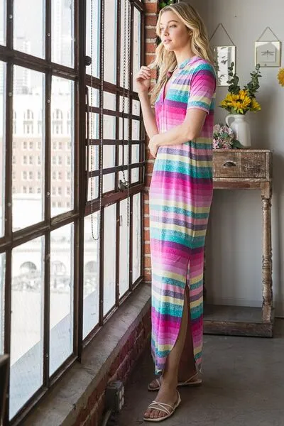 Hazel Blues® | Heimish Striped Short Sleeve Maxi Tee Dress