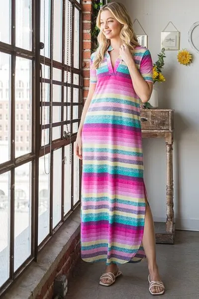 Hazel Blues® | Heimish Striped Short Sleeve Maxi Tee Dress