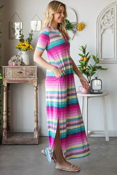 Hazel Blues® | Heimish Striped Short Sleeve Maxi Tee Dress