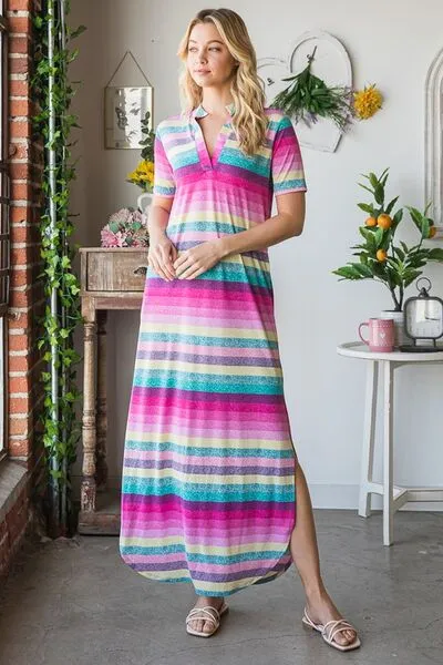 Hazel Blues® | Heimish Striped Short Sleeve Maxi Tee Dress