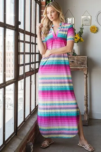 Hazel Blues® | Heimish Striped Short Sleeve Maxi Tee Dress