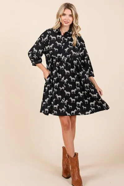 Hazel Blues® |  Mittoshop Zebra Print Button Down Shirt Mini Dress