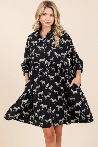 Hazel Blues® |  Mittoshop Zebra Print Button Down Shirt Mini Dress