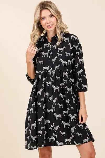 Hazel Blues® |  Mittoshop Zebra Print Button Down Shirt Mini Dress