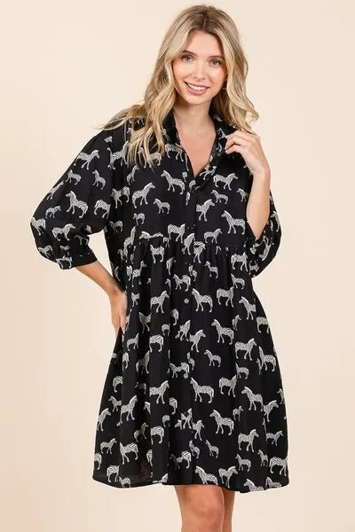 Hazel Blues® |  Mittoshop Zebra Print Button Down Shirt Mini Dress