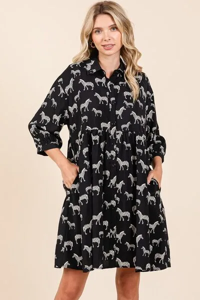 Hazel Blues® |  Mittoshop Zebra Print Button Down Shirt Mini Dress