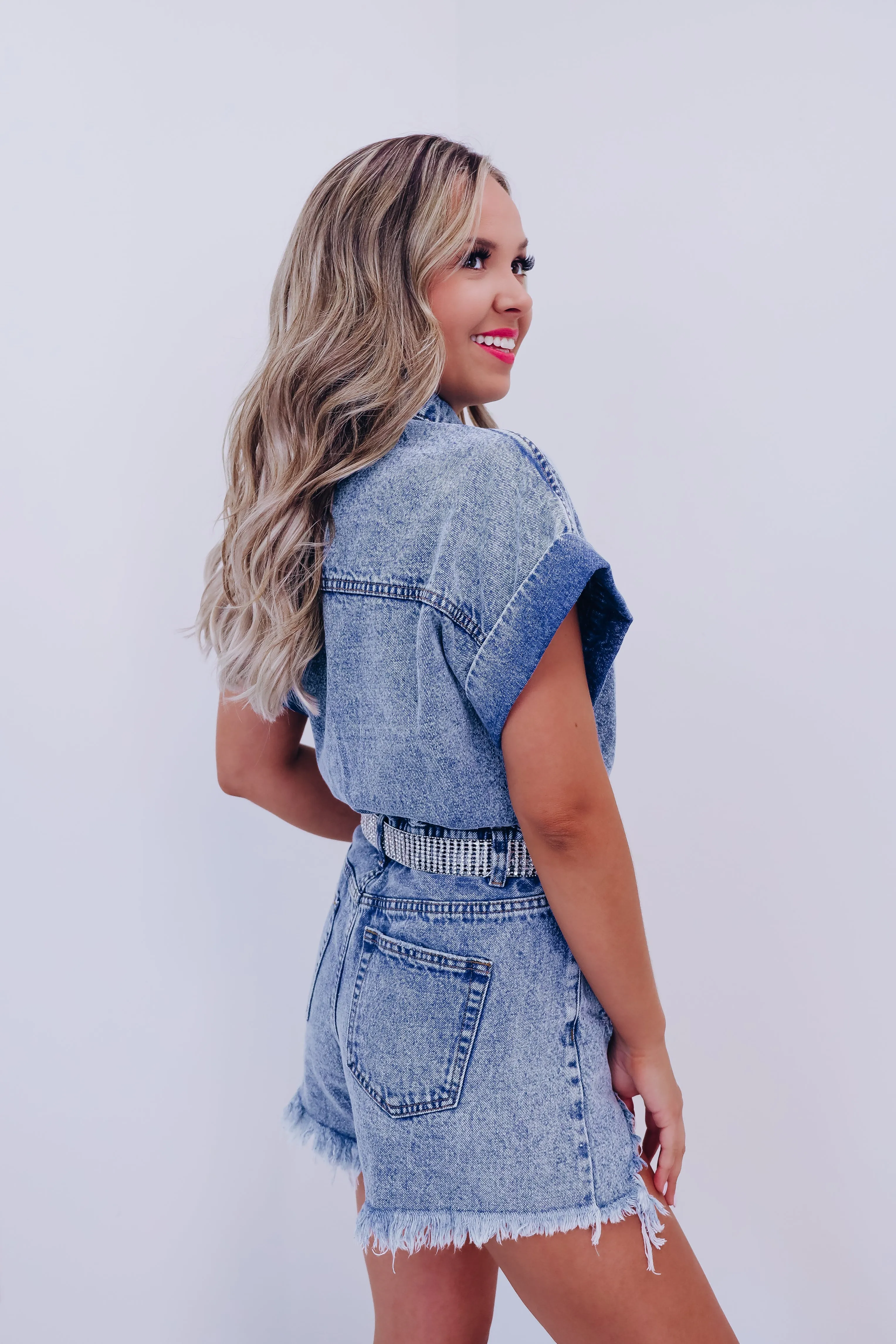 I'm Torn Distressed Denim Romper - Denim