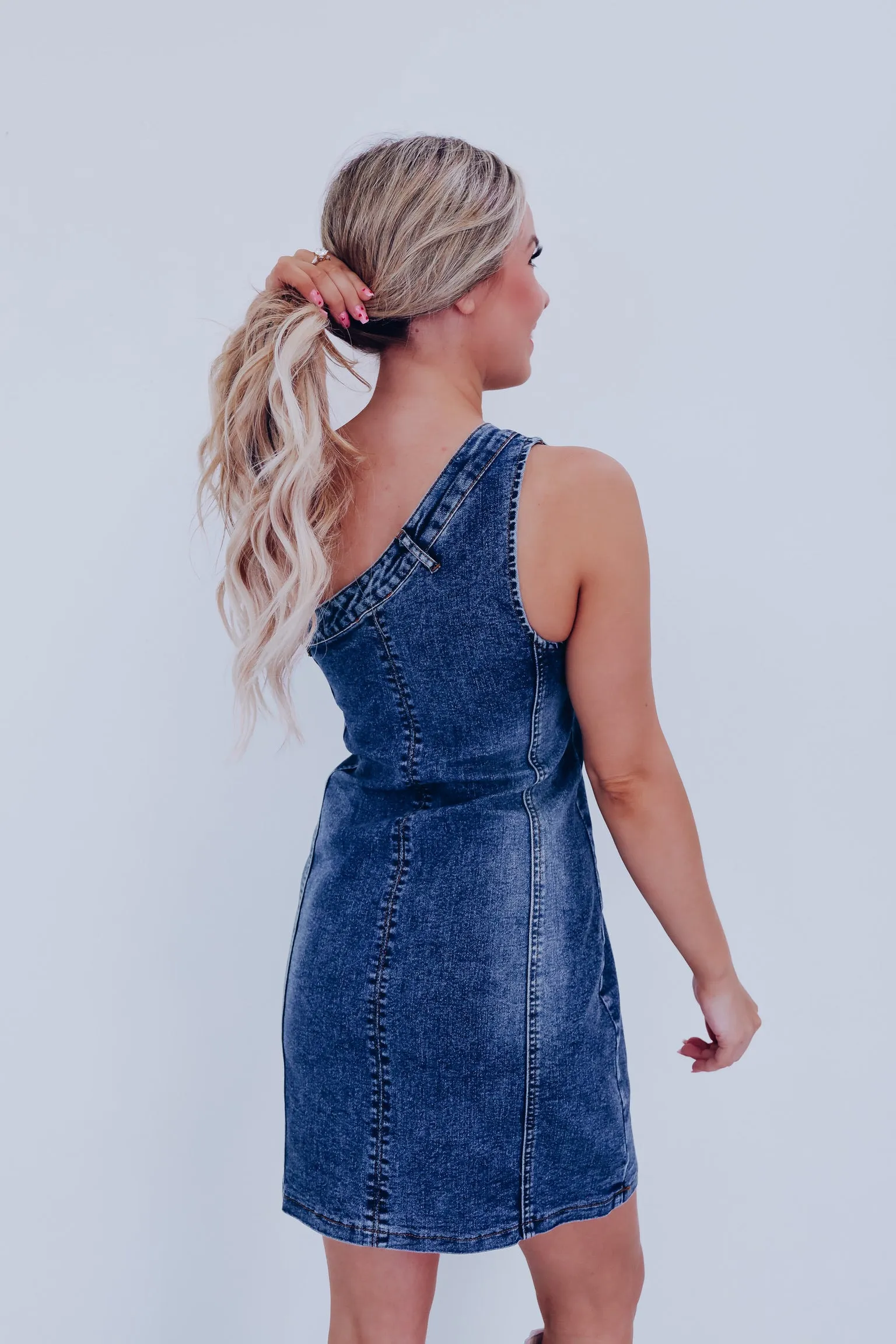 Jeana One Shoulder Denim Dress