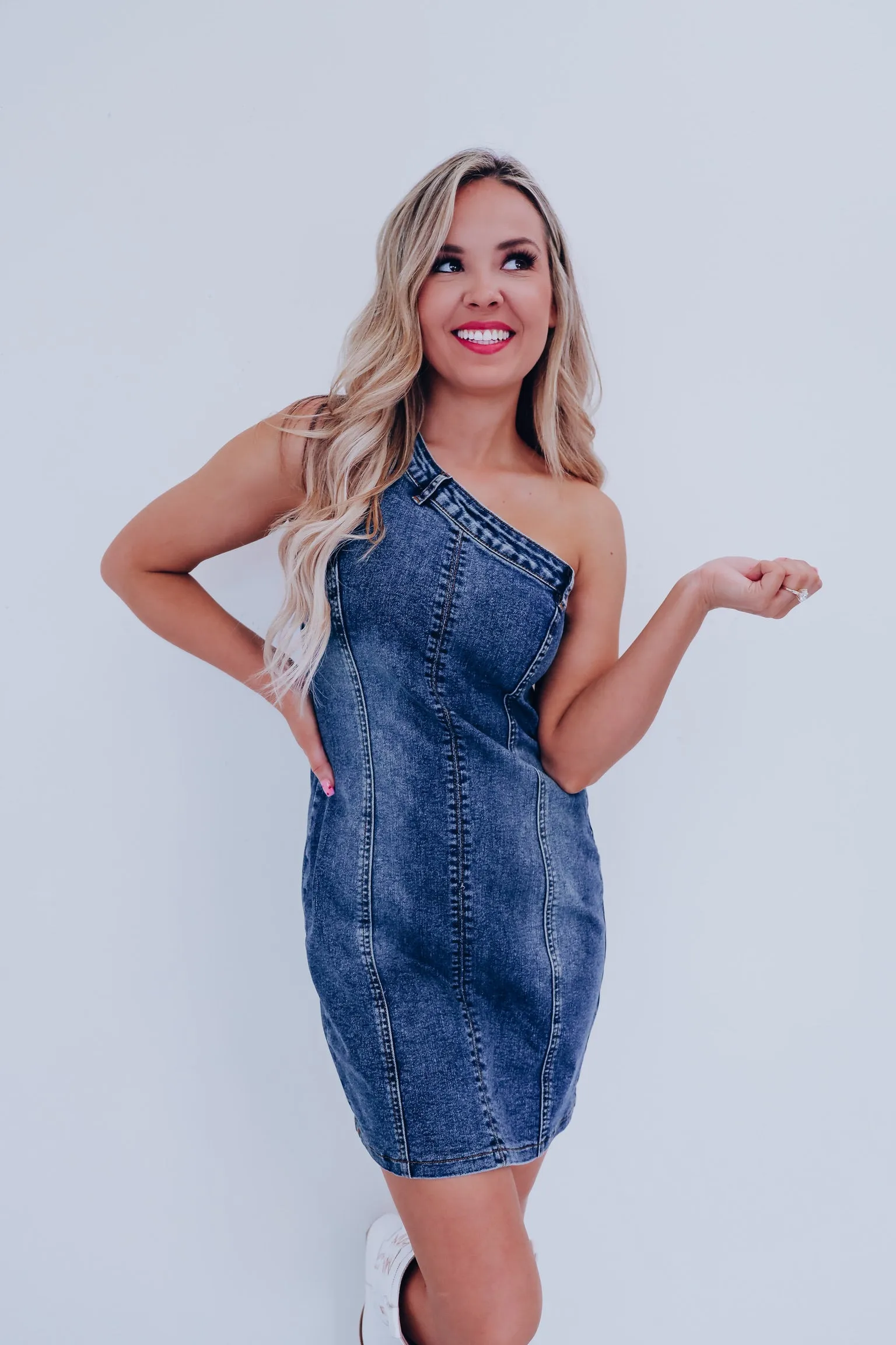 Jeana One Shoulder Denim Dress