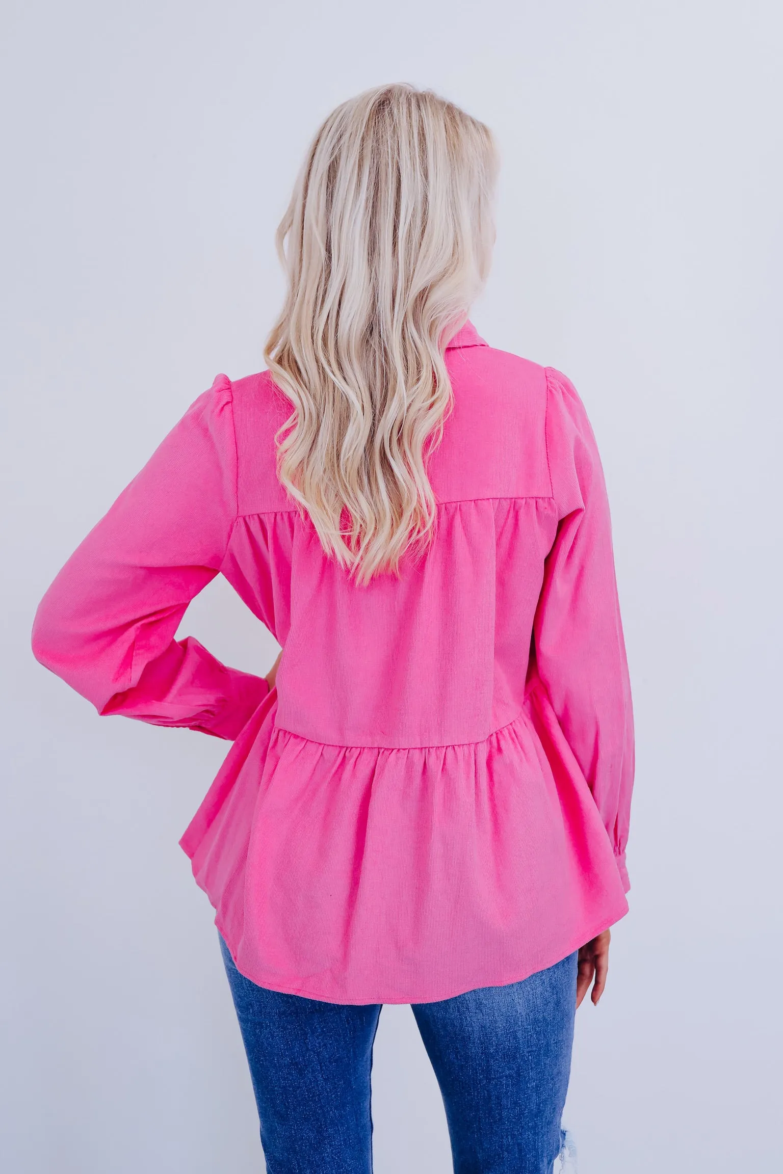 Kendra Micro Corduroy Baby Doll Top - Pink