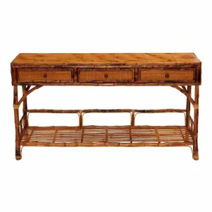 Large Rattan Buffet Console in Tortoise, 61"W
